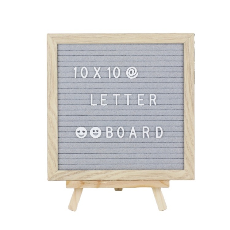 Wholesale Oak 10X10 Wood Felt Grey Changeable Letter Board Home Decoration Model with 340 Letters & Numbers Wood Triangle Stand