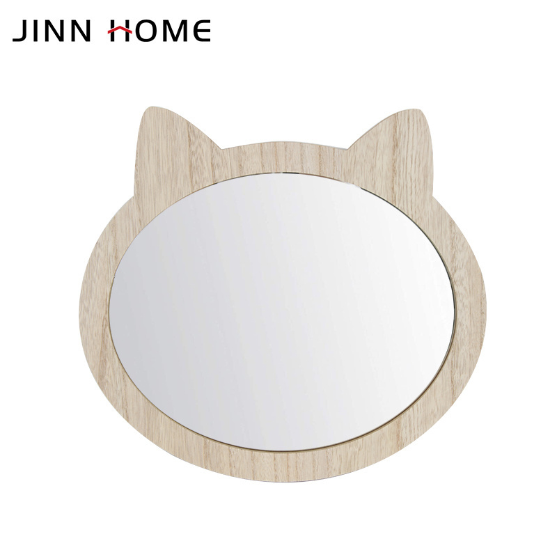 Wooden Wall Art Circle Mirror Round Home Decor- Mouse Ear Hanging Mirror for Baby Living Room/Bedroom/Bathroom