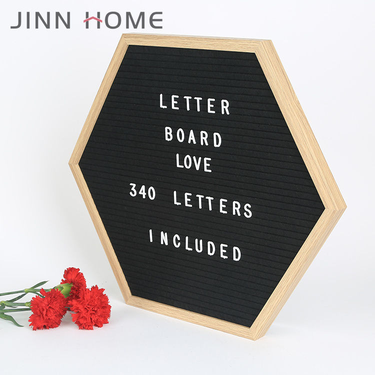 Hexagon Shaped Felt Letter Board 10x10 Inches 340 Letters Wooden Frame-Black Gray Changeable Letter Boards MDF 5mm Home