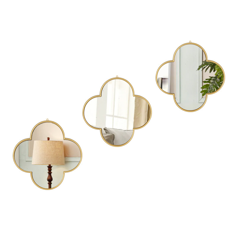 3 Pack Gold Flower-Shaped Mirror Wall Art Decorations for Home Living Room Bedroom