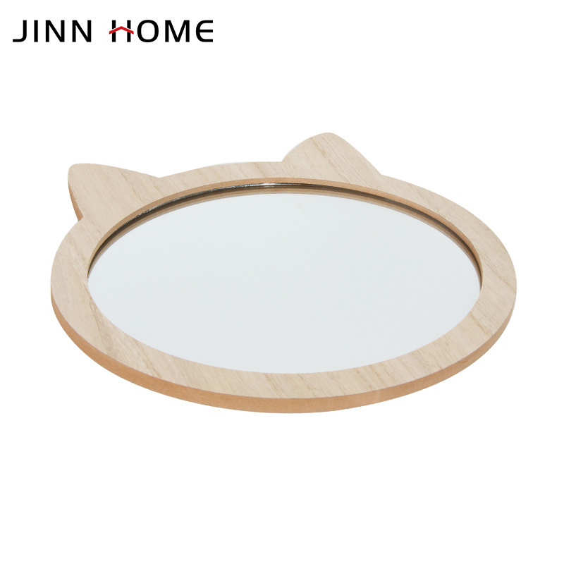 Wooden Wall Art Circle Mirror Round Home Decor- Mouse Ear Hanging Mirror for Baby Living Room/Bedroom/Bathroom