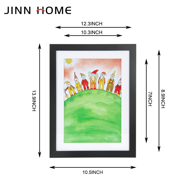 Wholesale A4 10x14inch Black Shadow Box Frame White Mat Kids Art Picture Photo Frame With Glass