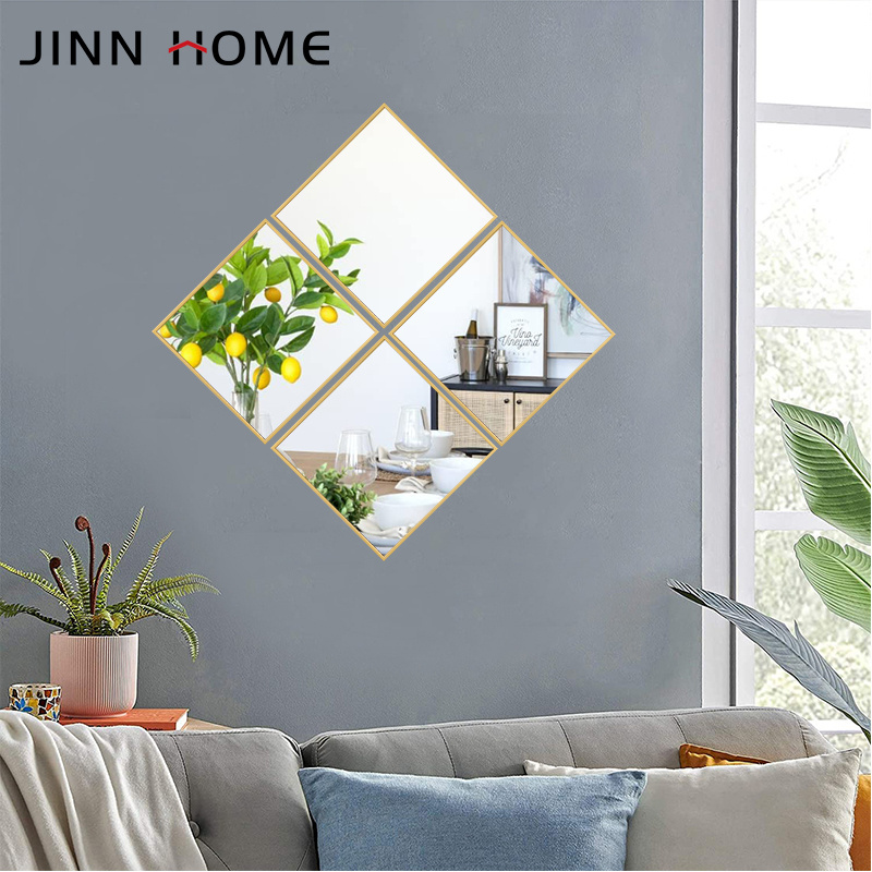 Acrylic Removable Silver Mirror Set Wall Decor Wall Sticker Mirror Decals for Bathroom Living Room Bedroom