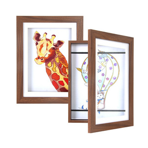 A4 10x14inch Walnut Shadow Box Frame Tempered Glass Magnet Kids Art Picture Photo Frame