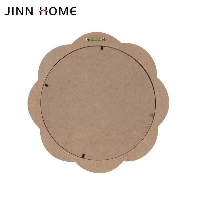 Natural Wooden Flower Shape Wall Hanging Mirror Decorative Circle Mirror Wall Decoration for Bathroom Vanity Home Decor