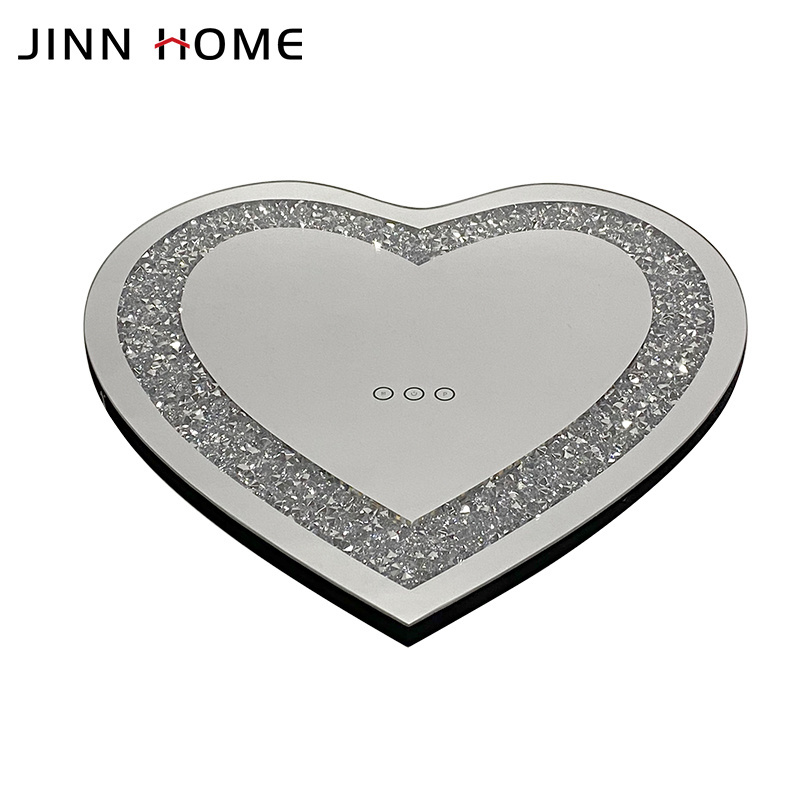 Crystal Crush Diamond Heart Shaped Silver Mirror for Wall Decoration 24x24x1inch Wall Hanging Mirror Diamond Decor