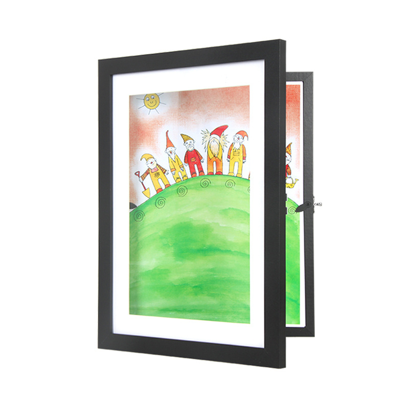 Wholesale A4 10x14inch Black Shadow Box Frame White Mat Kids Art Picture Photo Frame With Glass