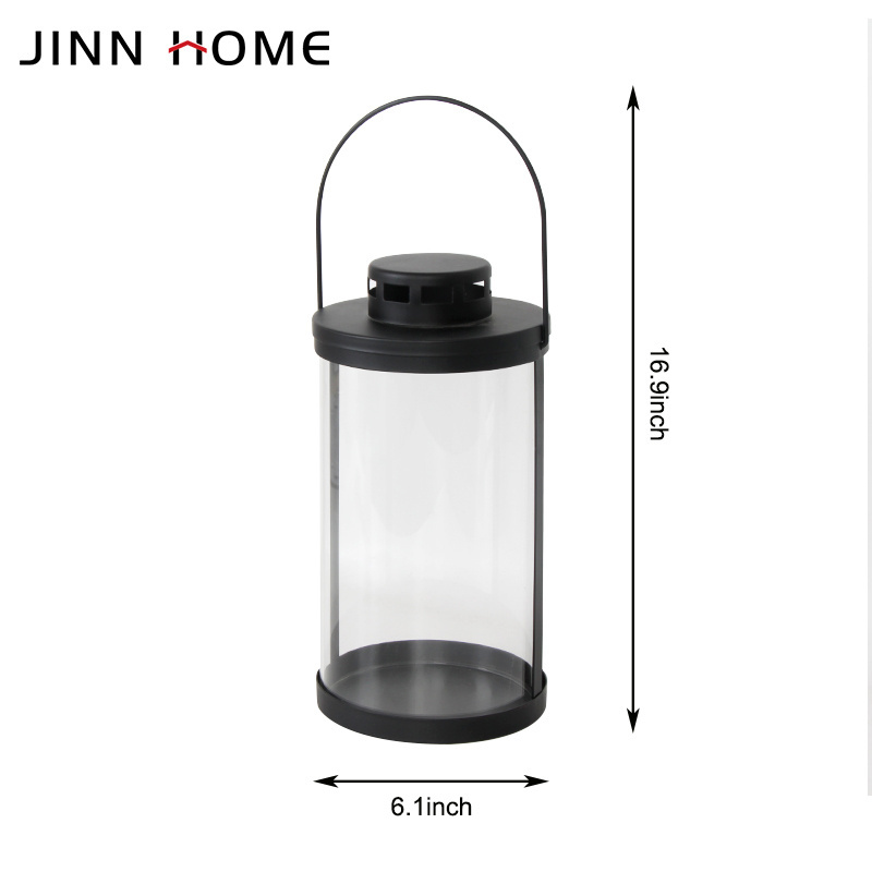 Jinn Home Multiple Choice Portable Black Metal Glass Decoration Outdoor Camping Candle Lantern