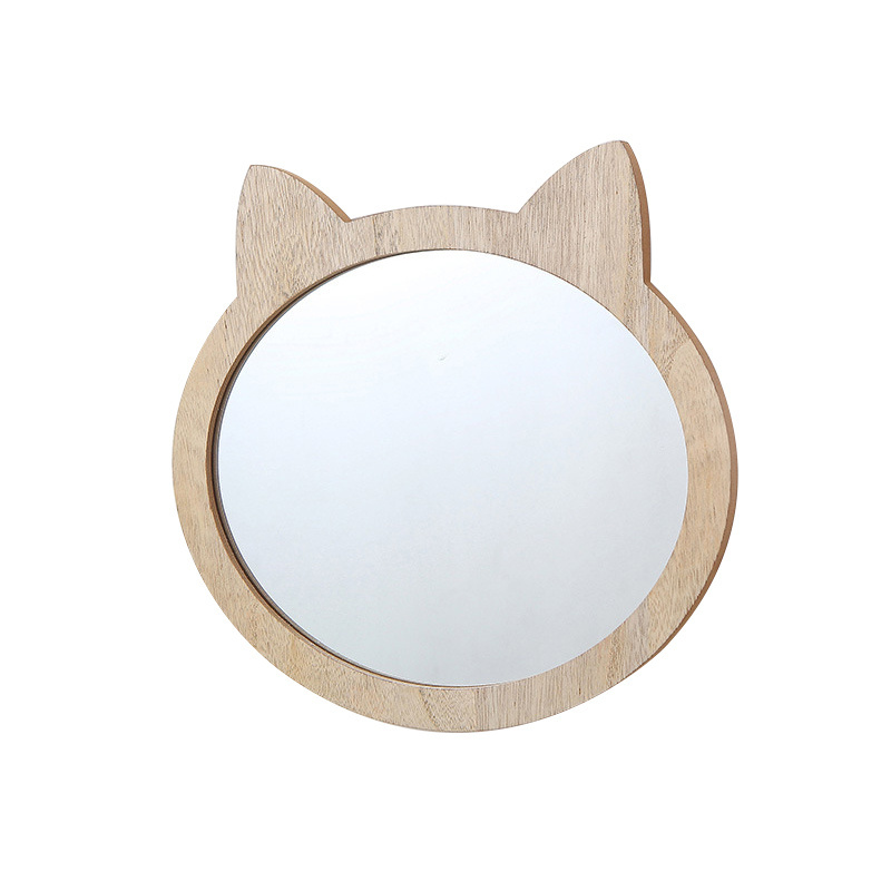 Wooden Wall Art Circle Mirror Round Home Decor- Mouse Ear Hanging Mirror for Baby Living Room/Bedroom/Bathroom