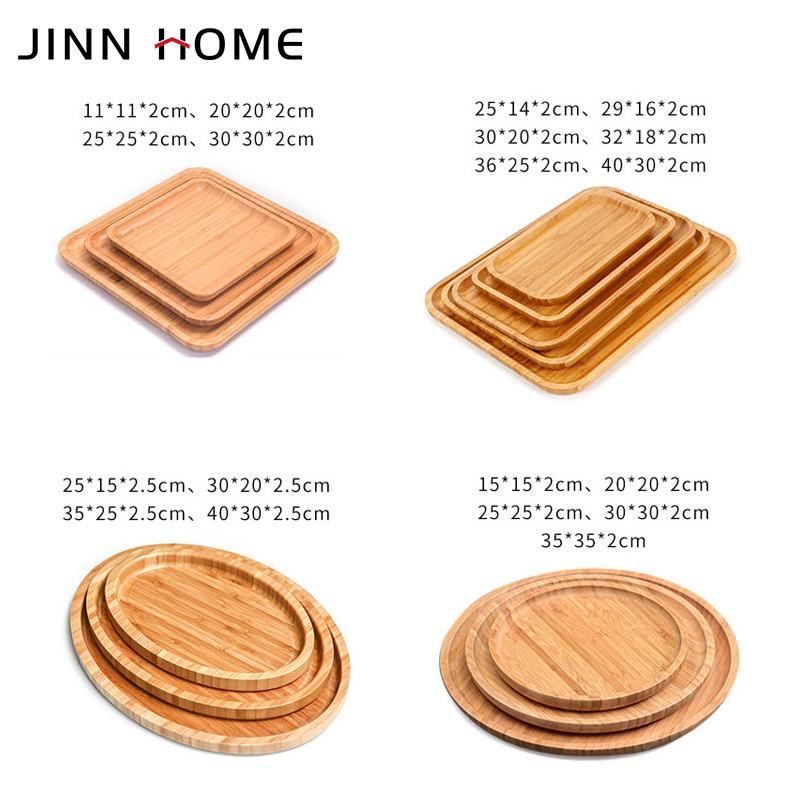 Wholesale American Style Bamboo Serving Tray Rectangle round Set for Household Fruit Bowl Storage Food Rustic Modern Cake Stand