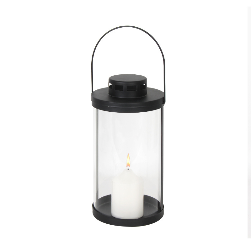 Jinn Home Multiple Choice Portable Black Metal Glass Decoration Outdoor Camping Candle Lantern