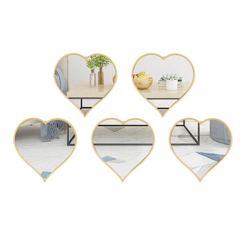 Jinn Home 5 PCS Mirrors Set Gold Heart Decorative Wall Mounted Mirror Art Decor