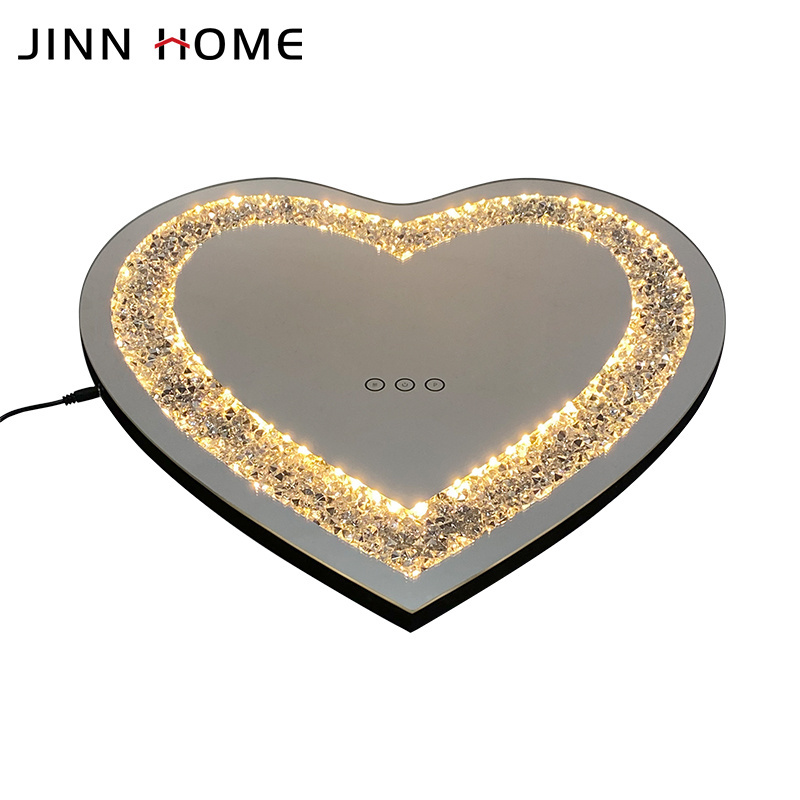 Crystal Crush Diamond Heart Shaped Silver Mirror for Wall Decoration 24x24x1inch Wall Hanging Mirror Diamond Decor