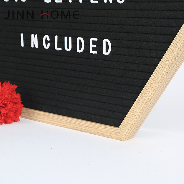 Hexagon Shaped Felt Letter Board 10x10 Inches 340 Letters Wooden Frame-Black Gray Changeable Letter Boards MDF 5mm Home