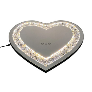 Crystal Crush Diamond Heart Shaped Silver Mirror for Wall Decoration 24x24x1inch Wall Hanging Mirror Diamond Decor