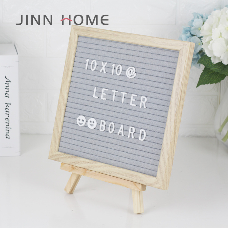 Wholesale Oak 10X10 Wood Felt Grey Changeable Letter Board Home Decoration Model with 340 Letters & Numbers Wood Triangle Stand