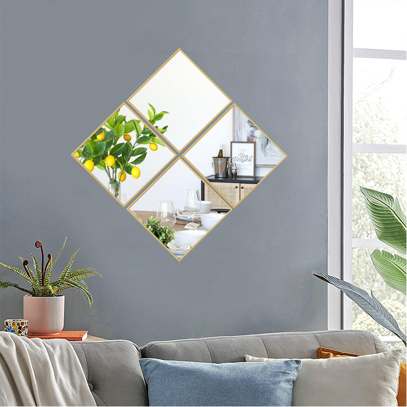 Acrylic Removable Silver Mirror Set Wall Decor Wall Sticker Mirror Decals for Bathroom Living Room Bedroom