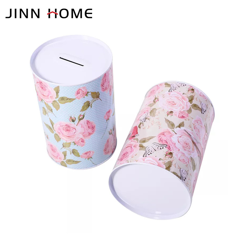 Coin Counting Flower Pattern Money Box Metal Piggy Bank Saving Box For Gift Customized