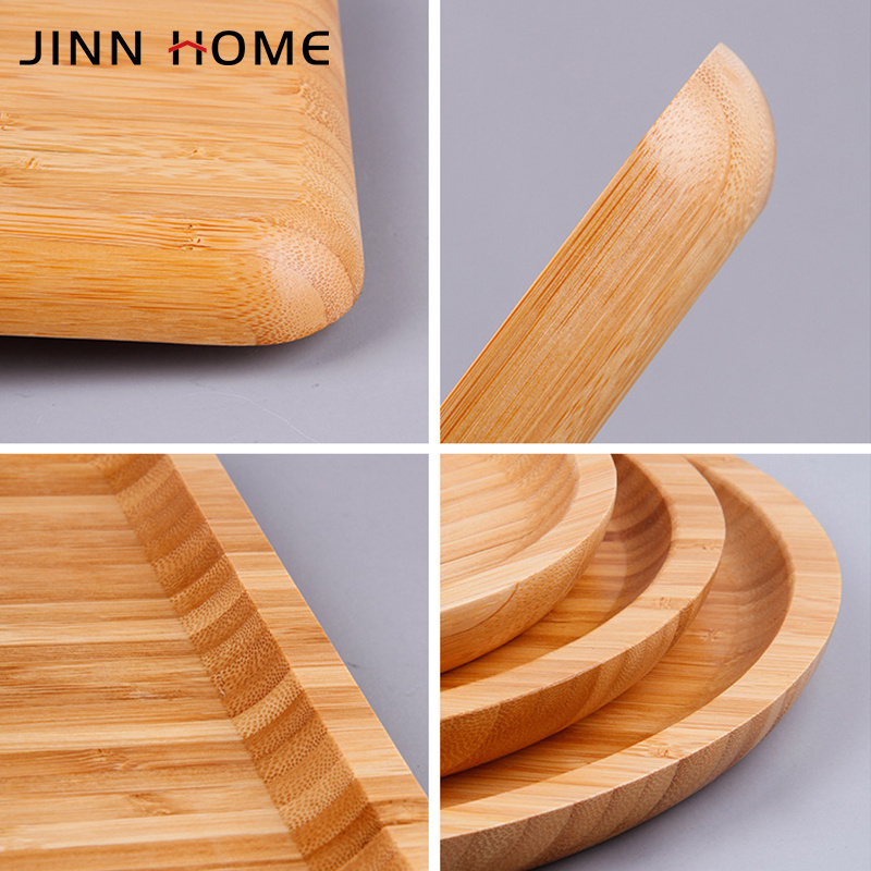 Wholesale American Style Bamboo Serving Tray Rectangle round Set for Household Fruit Bowl Storage Food Rustic Modern Cake Stand