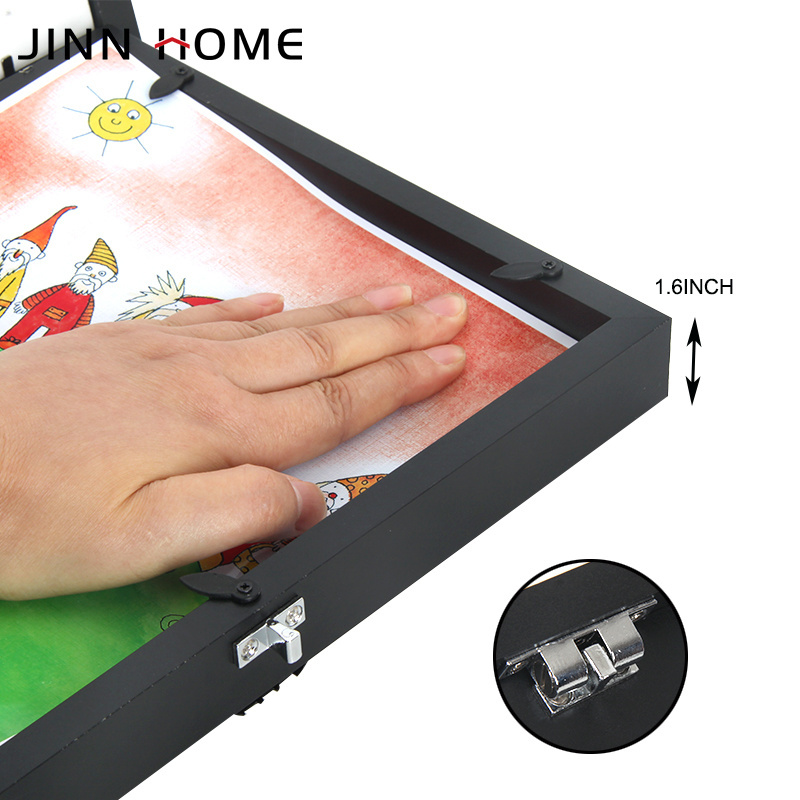 Wholesale A4 10x14inch Black Shadow Box Frame White Mat Kids Art Picture Photo Frame With Glass