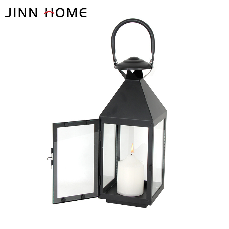 Metal Home Decoration Big Garden Black Outdoor Metal Lantern Candle Holder Set