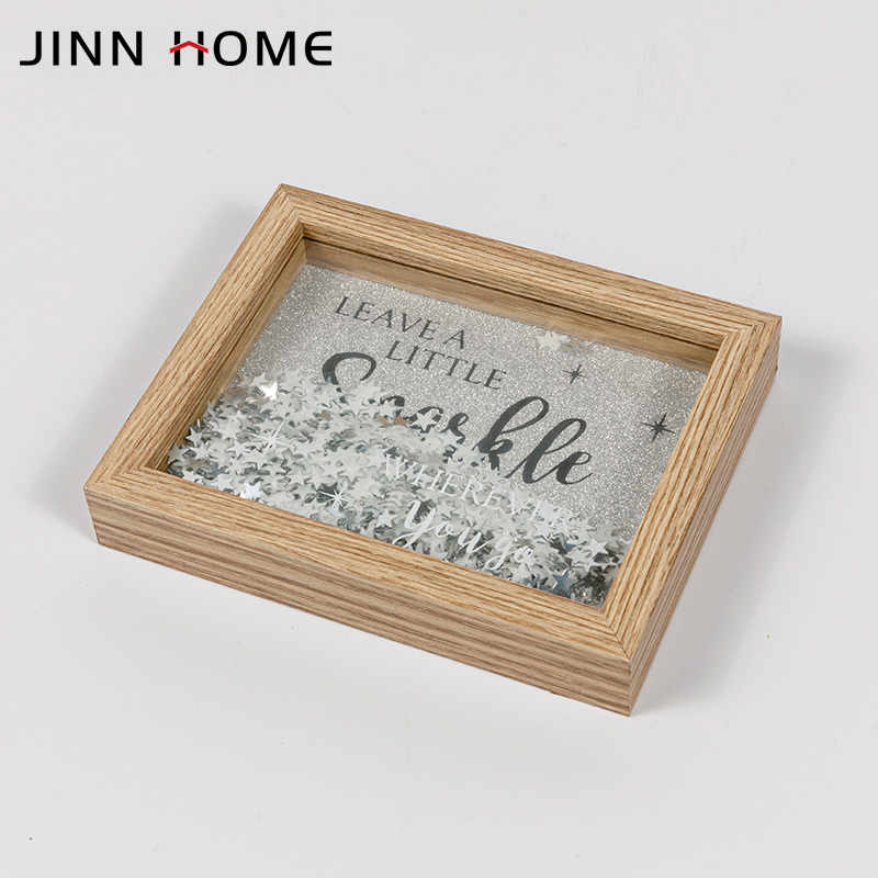 Jinn Home Printed Glass Wood Photo Picture Frame Shadow Box with Ribbon Hanging