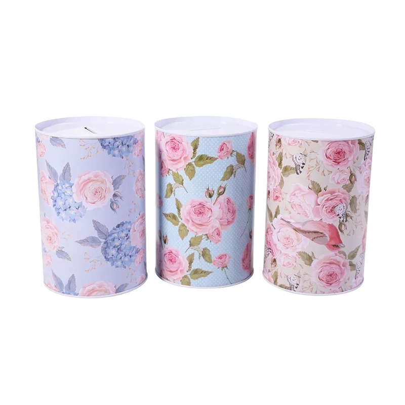 Coin Counting Flower Pattern Money Box Metal Piggy Bank Saving Box For Gift Customized