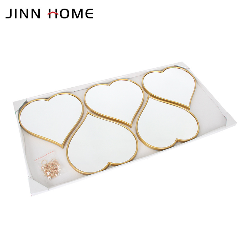 Jinn Home 5 PCS Mirrors Set Gold Heart Decorative Wall Mounted Mirror Art Decor