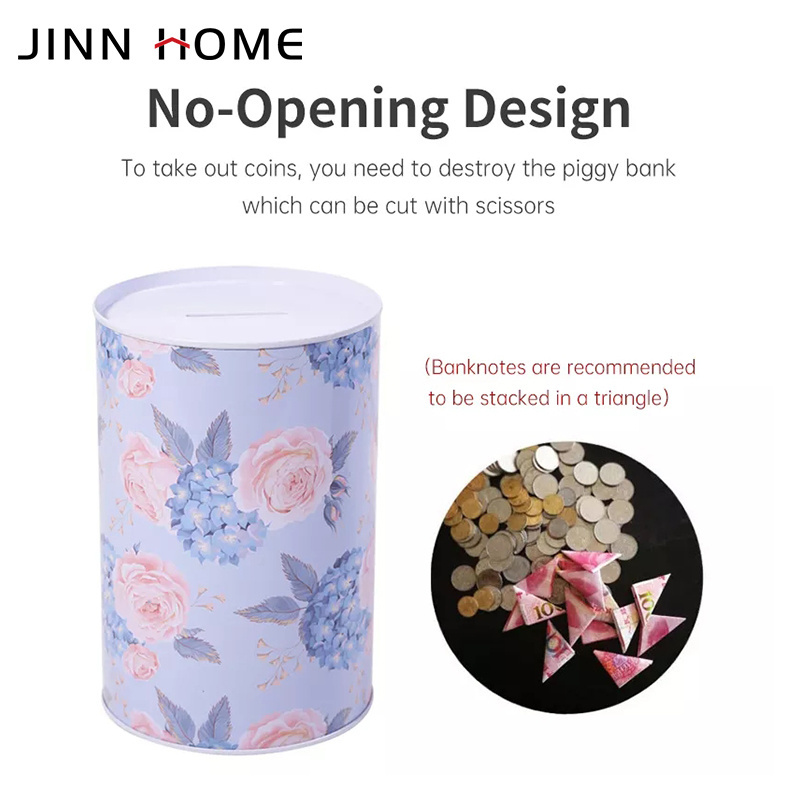 Jinn Home Coin Counting flower pattern money box metal piggy bank for Gift Customized Money Jar