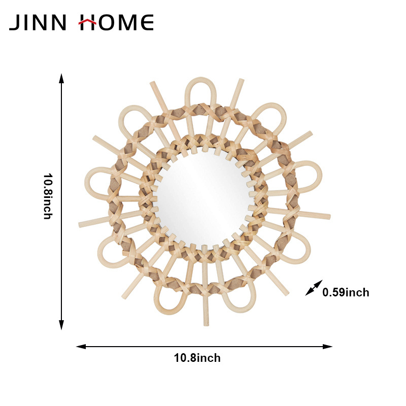 JINNHOME Rattan Daisy handmade round mirror wicker framed mirror Bohemia nursery wall decoration girl room wall art