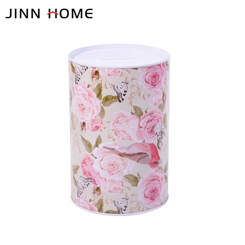 Jinn Home Coin Counting flower pattern money box metal piggy bank for Gift Customized Money Jar