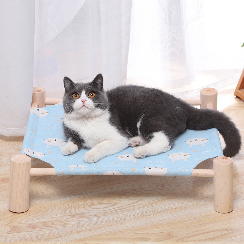 Kinning Wooden Elevated Portable Cooling bed Cat Hammock with stand Washable Cotton Canvas bed Pet Dog Cat Bed Raised