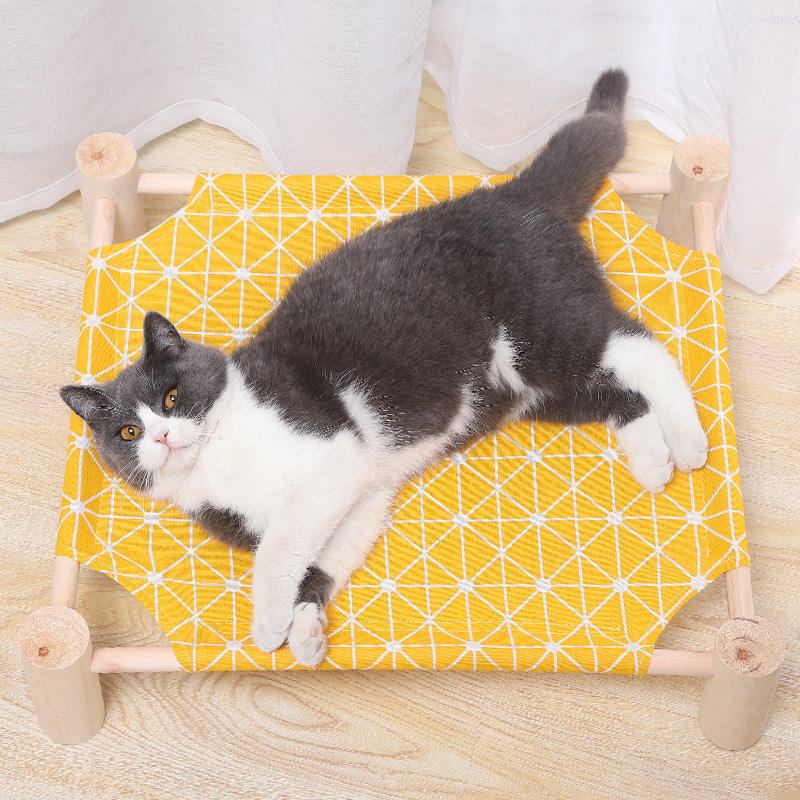 Kinning Wooden Elevated Portable Cooling bed Cat Hammock with stand Washable Cotton Canvas bed Pet Dog Cat Bed Raised