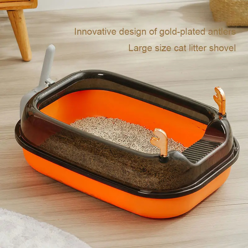 Kinning Removable Large Pets Cat Litter Box & Accessories Toilet With Shovel Anti-Splash Semi Closed Litter Box Cat