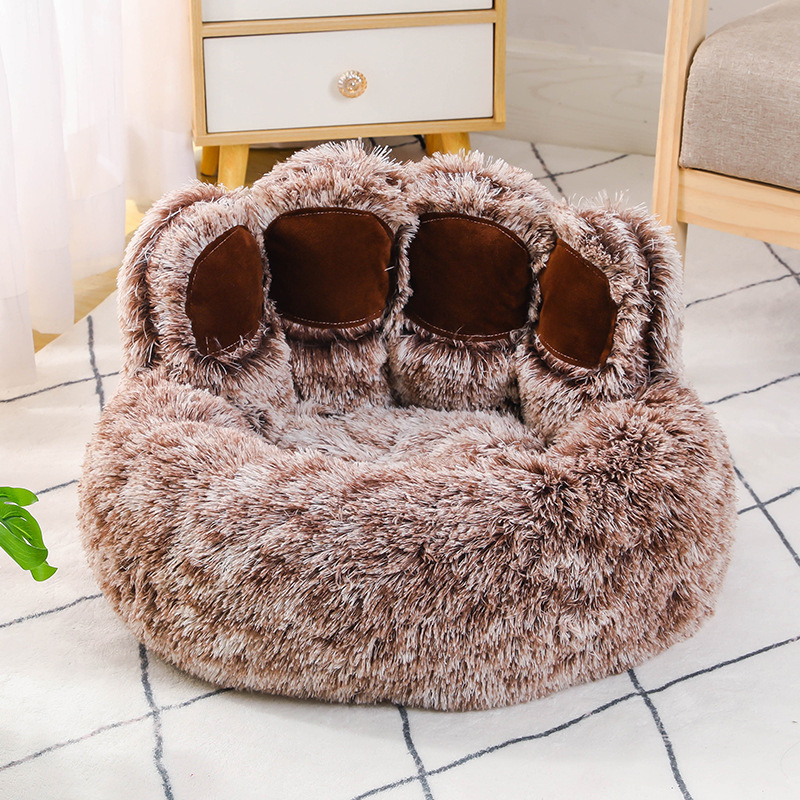 Kinning Pet Soft Cushion Bear Paw Shaped Faux Fur Comfortable Bed for Dog Cats Washable Mattress in Winner Use