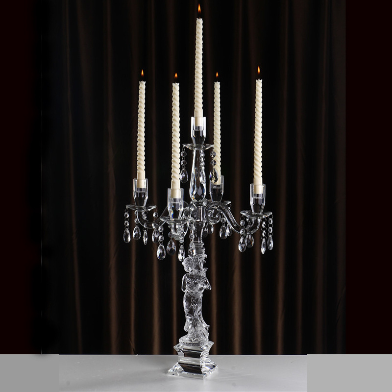 Factory sale Hanging Crystal Clear Morden Clear Glass Candle Holder Stick 5 Candelabra Led Bulb Candelabras