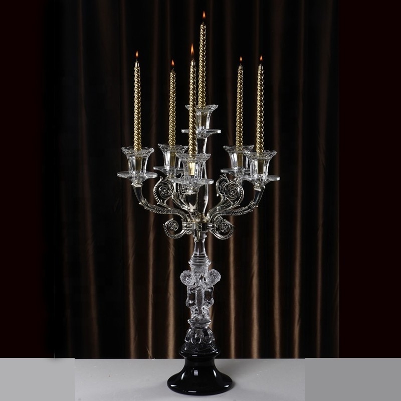 Wholesale Black-Candelabra Wedding Table Centerpiece Decoration 5 Arm Crystal Glass Candelabra Black