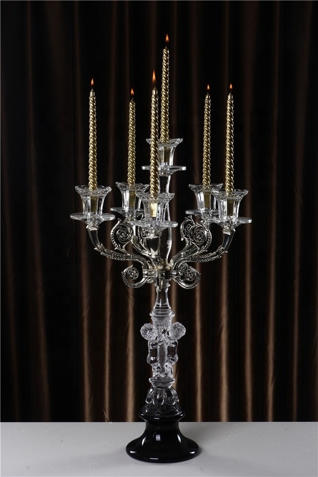 Wholesale Black-Candelabra Wedding Table Centerpiece Decoration 5 Arm Crystal Glass Candelabra Black