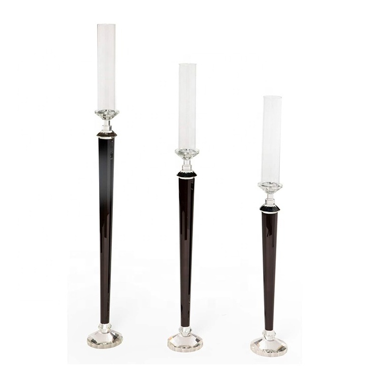 High Floor Standing Clear Black Chimeny Tube Long Stem Glass Crystal Wedding Pillar Votive Candle Holder