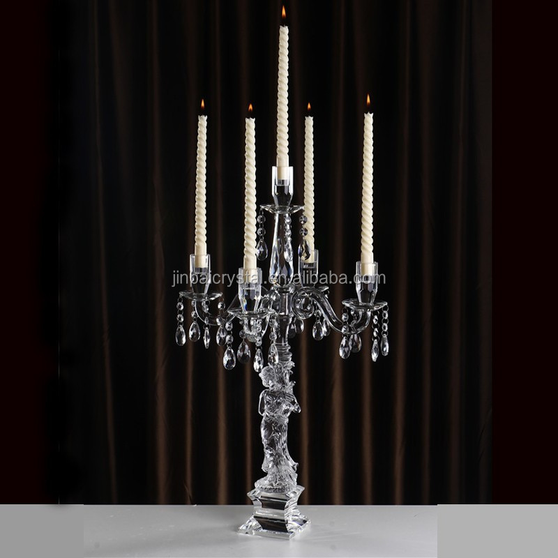 Factory sale Hanging Crystal Clear Morden Clear Glass Candle Holder Stick 5 Candelabra Led Bulb Candelabras