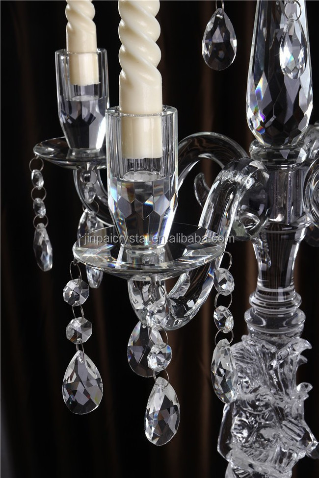 Factory sale Hanging Crystal Clear Morden Clear Glass Candle Holder Stick 5 Candelabra Led Bulb Candelabras