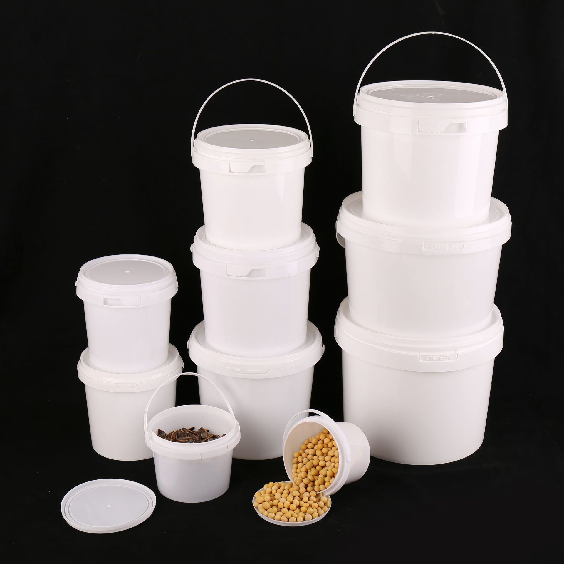 Customized large capacity food grade PP PET transparent box Milk tea beverage bottle Food sealed cans Portable plastic bucket