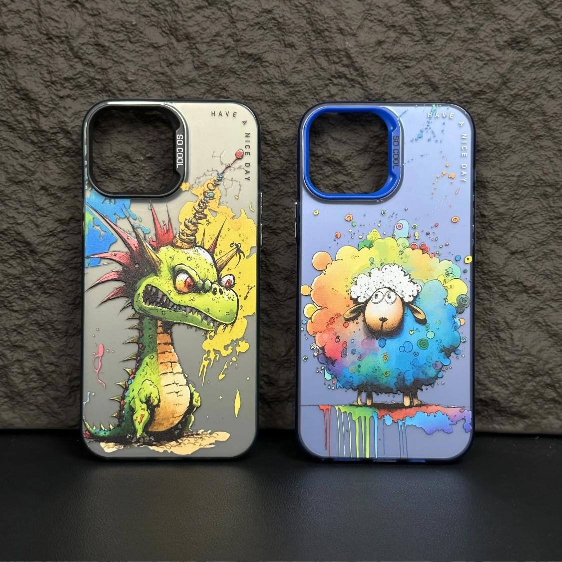 Oil Painting Animal Panda Pig Phone Holder Case for iphone 15 Xr Xs 11 12 13 14 Pro Max Cell Cover