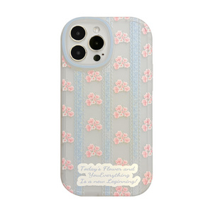 Beautiful Lace Floral Scrub case for iphone 15 14 13 12 11 Pro Max XR X XS 7 8 Plus Back Cover Shockproof Round Lens Phone Cases