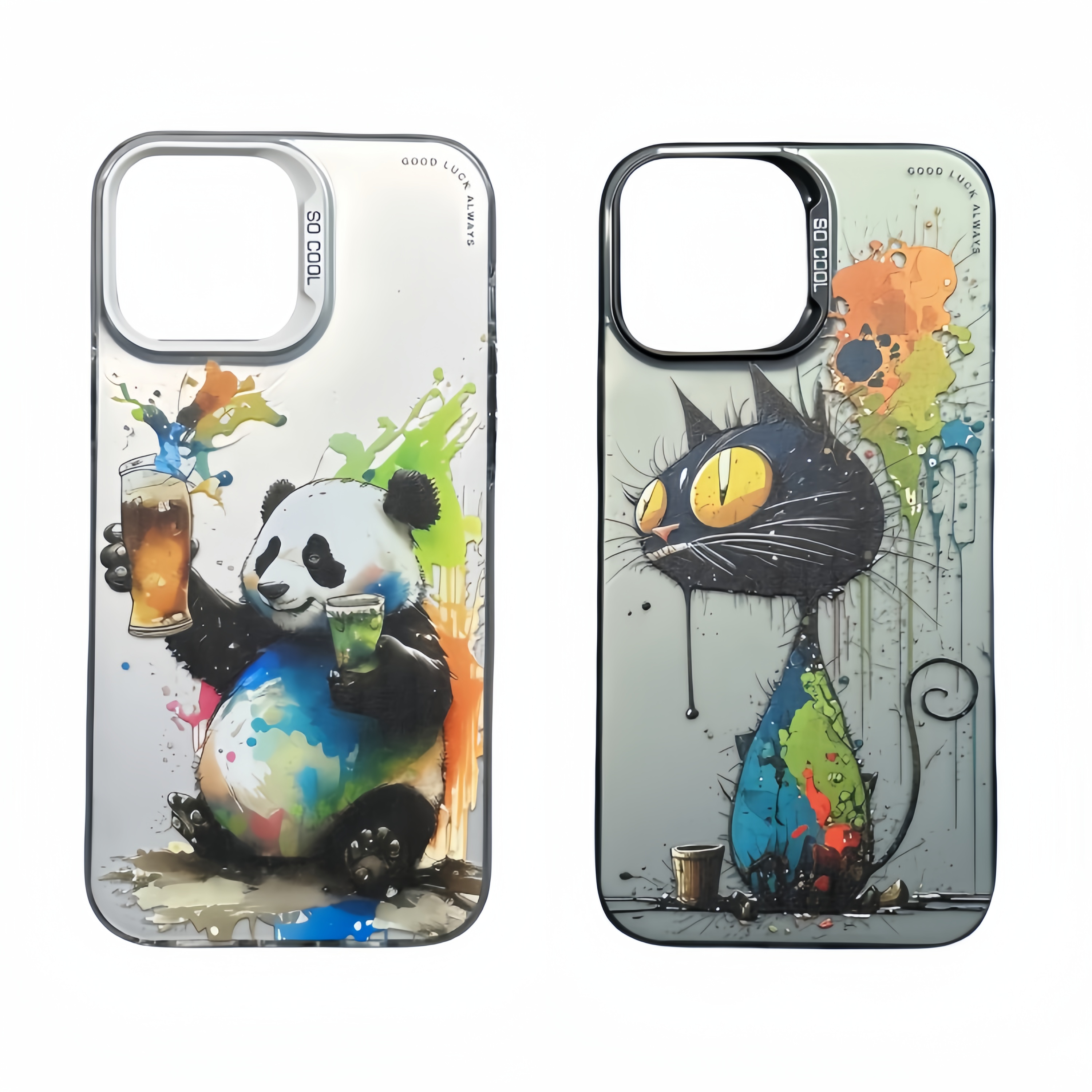 Oil Painting Animal Panda Pig Phone Holder Case for iphone 15 Xr Xs 11 12 13 14 Pro Max Cell Cover