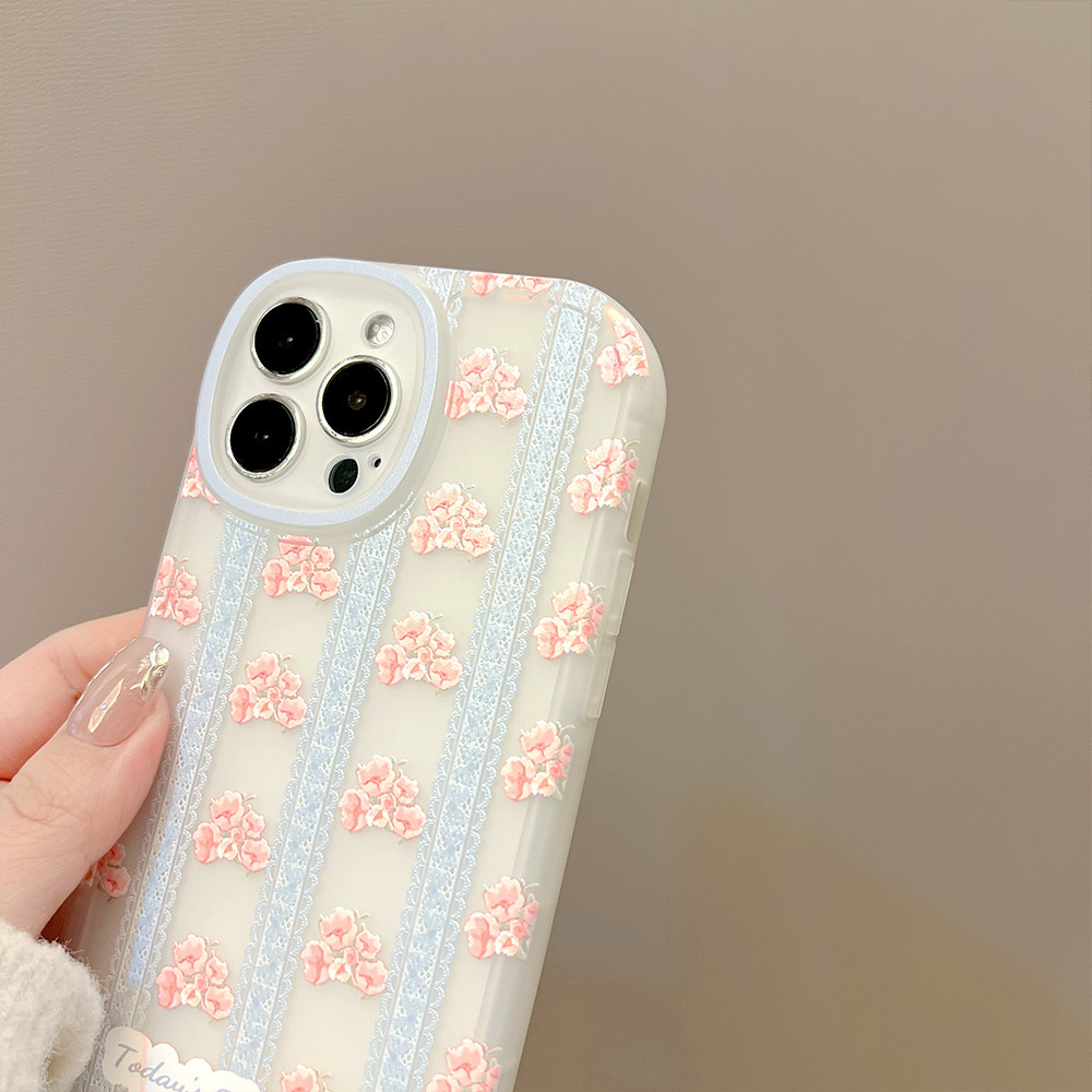 Beautiful Lace Floral Scrub case for iphone 15 14 13 12 11 Pro Max XR X XS 7 8 Plus Back Cover Shockproof Round Lens Phone Cases