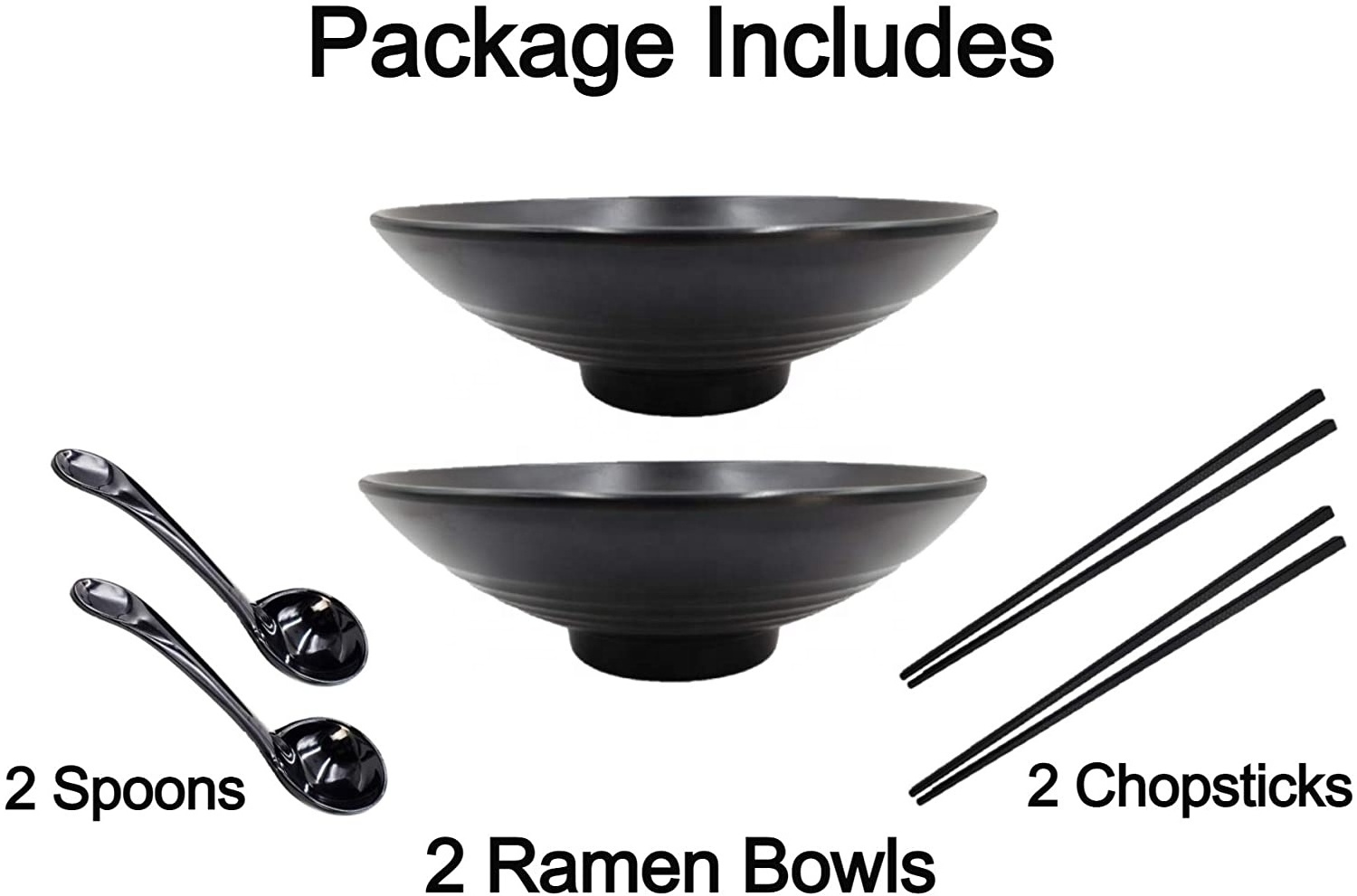 JQY melamine ramen bowl set 57oz noodle bowl set with spoon chopsticks serving for 2