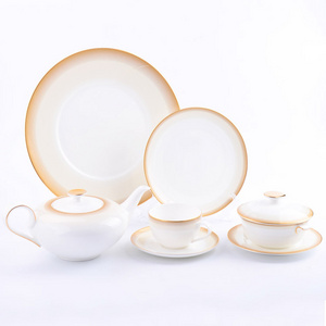 High quality wholesale price luxury pakistan dinnerware hotel restaurant gold rim fine bone china dinner set