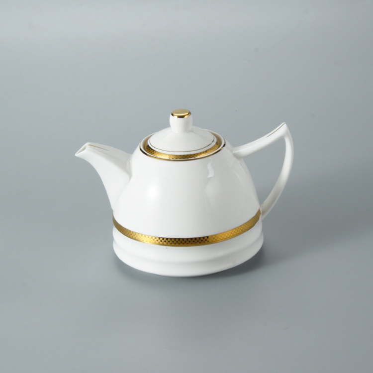 Hot sale white gold rim turkish arabic ceramic porcelain teapot coffee tea pot for hotel restaurant