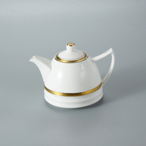 Hot sale white gold rim turkish arabic ceramic porcelain teapot coffee tea pot for hotel restaurant